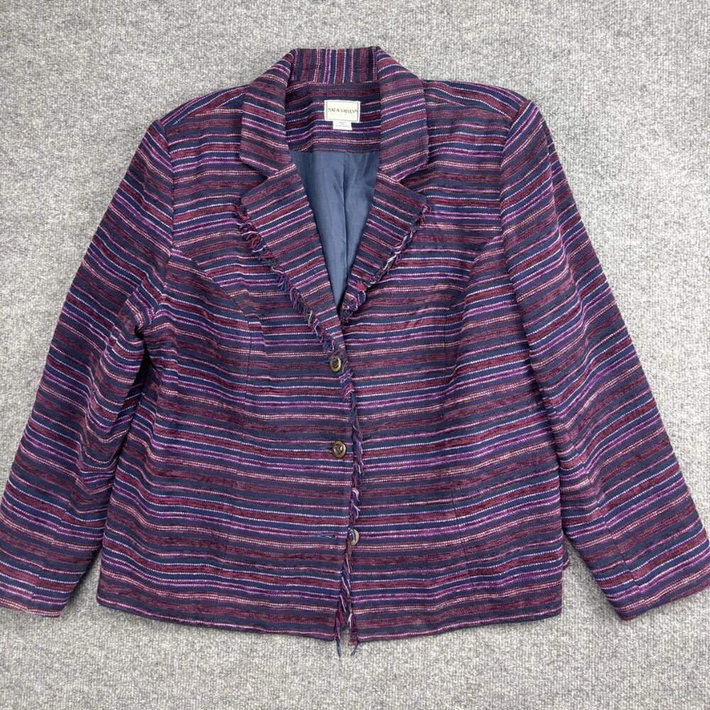 Napa Valley Blazer Jacket Womens 1X Multicolor Striped Lined Button Front Fringe